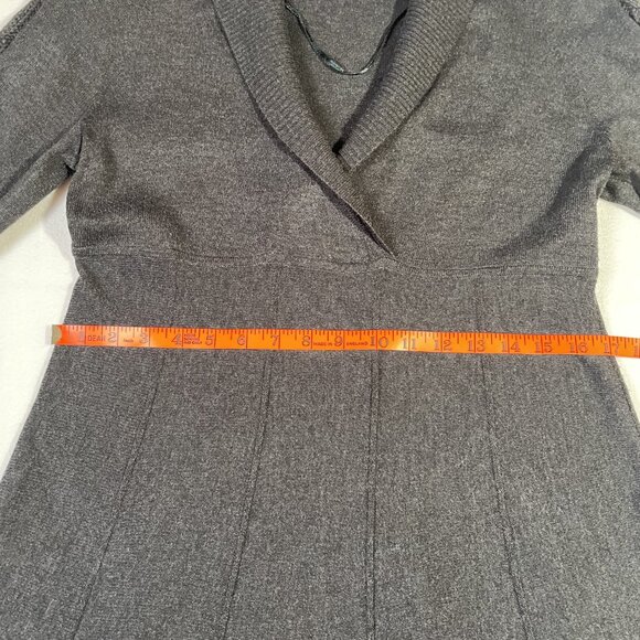Evan-Picone Sweater Dress Size L Charcoal Midi Long Sleeves V Neck - Picture 10 of 15
